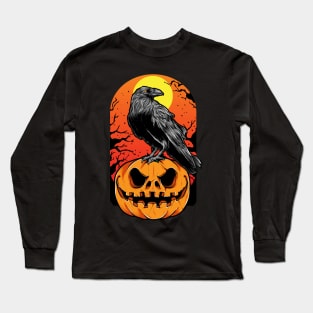 Halloween crow and pumpkin Long Sleeve T-Shirt